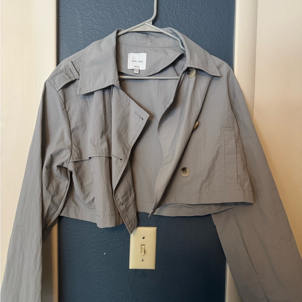 Love Tree Cropped Gray Trench Coat